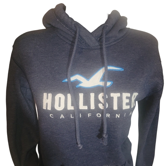 Hollister Navy Blue Pullover Logo Front Hoodie XS - Picture 2 of 6
